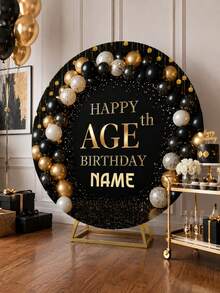 Customizable Round Backdrop (Stand Not Included), Printable Logo/Text, Durable, Suitable For Birthday Party, Party Decoration, Modern Round Design, Smooth Texture, Round Backdrop - Multicolor - View 2