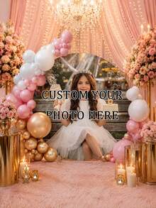 Customizable Round Backdrop (Stand Not Included), Printable Pattern/Logo/Text, Durable, Suitable For Weddings, Birthday Parties, Christenings, Photo Booth Props And Party Decorations, Modern Round Design, Smooth Texture, Round Backdrop - Multicolor - View 2
