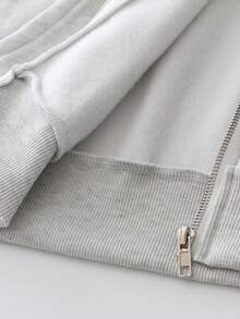 Y2k Clothes,Fall Women's Outfit, Solid-Color, Laid-Back, Fashionable And Casual Wear,Street Style,Hooded Sweatshirt,Chic, Fleece Jacket,Tops - White Flower Gray - View 10