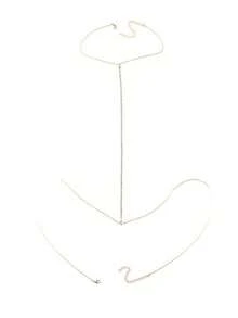 1件裝性感女款身體鍊，多層水鑽交叉比基尼胸罩身體飾品，夏季海灘度假水晶腹鍊腰鍊（材質為鐵，請勿接觸水以免生鏽） - 金色長款水鑽 - 查看 2