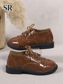 Children's Fashion Shiny Oxford Shoes, Classic British Vintage Style, Suitable For Daily And School Wear, Essential School Shoes - Brown - View 4