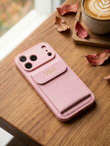 Custom Name Gold Foil Initial Litchi Texture PU Leather Wallet Phone Case, Compatible With IPhone 13 14 15 16 17 18 Pro Max Plus Air, Card Slot, Full Camera Protection, Scratch-Resistant Shockproof Protective Shell, Fashion Commute Office Travel Accessory, Unisex Personalized Gift - Pink - View 3