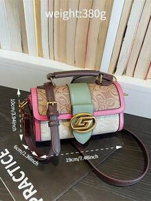 2026 New Retro Color-Blocking Floral Print Handbag, Luxury Lightweight Shoulder Crossbody Bag For Women - Hot Pink - View 4