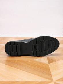 Women's Round Toe Thick Bottom Fringed Chunky Heel Loafers With Wide Width And Flat Sole, For Spring And Autumn Wide Fit - Black - View 8