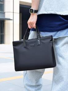 1 buah Tas Kerja Minimalis Pria, Tas Laptop Multi-Kompartemen Kapasitas Besar, Tas Tangan Komuter Pria Ringan dari Kain Oxford - Hitam - View 5
