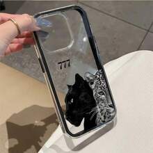 1 قطعة غطاء هاتف TPU بتصميم نمر وفهد ورقم الحظ مع إطار أسود 2 في 1، متوافق مع سلسلة Apple 17 16 15 14 13 12 11 Plus Pro Max، بأسلوب شخصي على طريقة إنستغرام - شفاف - مشاهدة 3