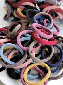 100pcs Minimalist Elastic Seamless Hair Ties, Suitable For Women's Daily Wear, Can Be Used For Ponytails, Hair Bands, Rubber Bands, Hair Ropes And Other Hair Accessories. (Random Color) - Black - View 7
