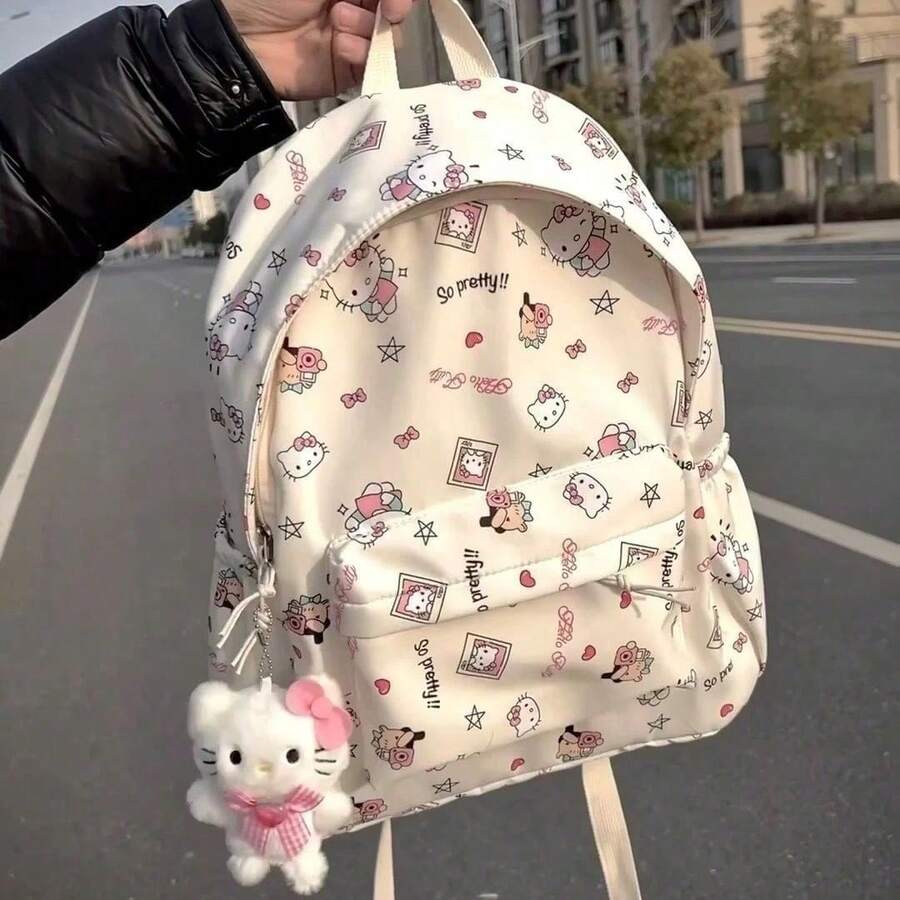 asmodee 日系 Ins 風可愛 Hello Kitty 女生後背包,適合國中生與大學生,大容量雙肩包 - 多色 - 查看 1