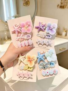 3pcs Ocean Vacation Style Starfish Shell Flower Hair Clip Set, Pearl Floral Side Hair Clips, Sweet Bangs Hair Clips, Suitable For Women - Multicolor - View 1