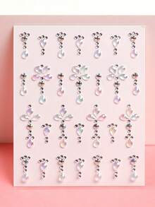 2PCS Multi-Particle 3D Asymmetric Self-Adhesive Rhinestone Petal-Shaped Brow Stickers, Y2K Holiday Gift DIY Music Festival Party Makeup Ball Face Decoration Rhinestone Stickers - Multicolor - View 8