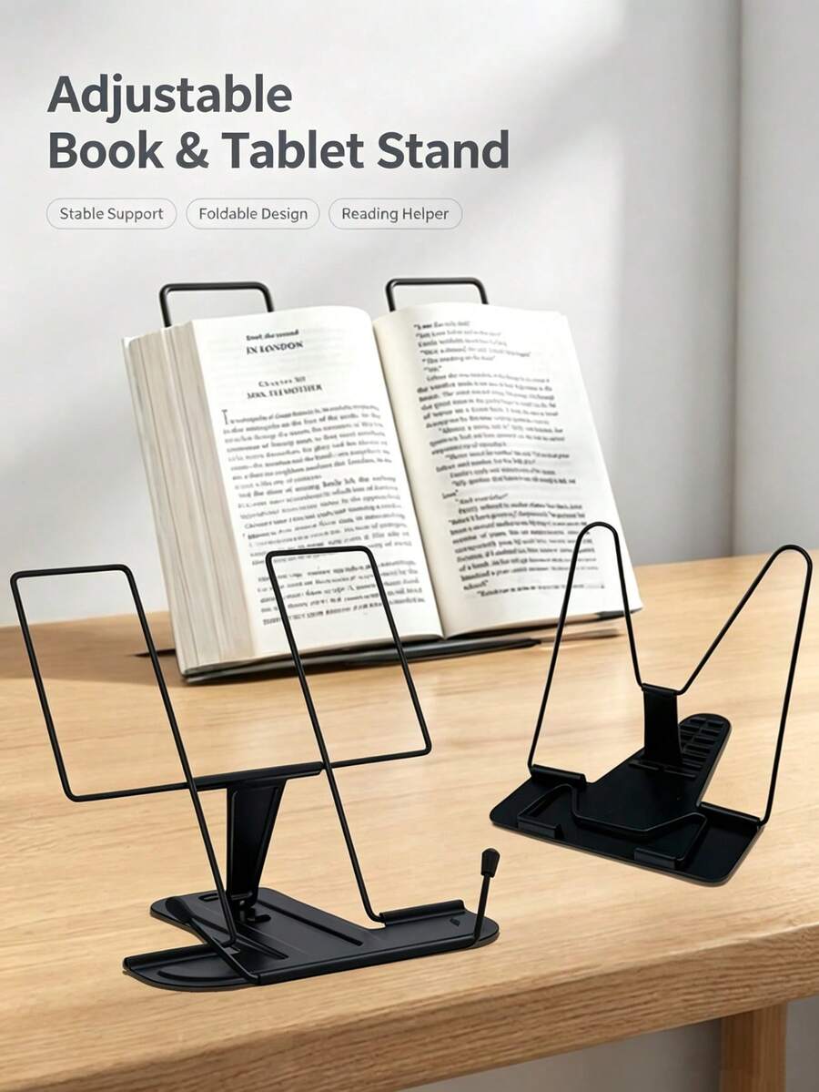 1PC Portable Adjustable Reading Stand, Black Metal Bracket Sturdy And Durable, Heavy-Duty Base Anti-Tip Suitable For Student Desk Use, Adjustable Angle Adapts To Reading Posture Protecting Neck And Waist, Comes With Metal Page Clips To Secure Textbooks, Notebooks And Tablets, Foldable And Portable Storage, Back To School Season Student Classroom Note-Taking, Reading, Homework, Textbook Reading, Book Excerpts, Exam Preparation, Club Records, Class Leader Activity Tools, Popular Choice For New Semester Learning Tools List - Rectangle - View 1