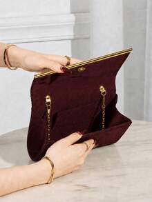 REMANLAND Clutch Malam Berkilau, Tas Amplop Modis Elegan, Clutch Pesta Pernikahan Wanita - Burgundy - View 6
