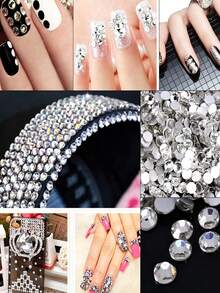 Flat Round Rhinestones SS6 SS10 SS12 Nail Art Crystals Clear White AB Black DIY Decoration For Phone Cases Clothing 1440pcs/Pack - A - View 6