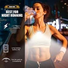 一體式跑步燈 USB 充電式頭燈/手電筒，超亮 LED 頭燈，紅、綠、白三色光，適用於釣魚、徒步、跑步、夜間遛狗及胸前運動裝備 - 彩色 - 查看 4