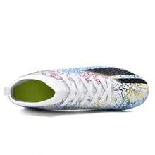 High-Top Sock-Style Football Boots For Men And Women, Long Studs AG Turf Cleats With Colorful Lightning Print, Durable Training And Match Sports Shoes - White and Blue - View 6