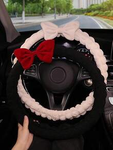 1PC Cute Style Car Steering Wheel Cover Interior Bow Decor Non-Slip Anti-Freeze Grip - Multicolor - View 4