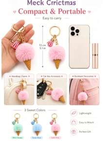 1pc Ice Cream Keychain Bag Charm Cartoon Plush Pendant Car Key Chain Ring Cute Zinc Alloy Bag Decoration Pendant For Daily Use - Multicolor - View 3