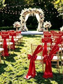20pcs Wedding Satin Chair Sashes Red Bows 6x 102 Inches (Approx. 15x260 Cm) Ribbon Fabric Bands Suitable For Wedding, Party, Annual Meeting, Gathering And Other Chair Decoration - Red - View 2