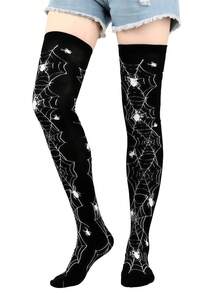 1pc Halloween Gothic Style Thigh High Socks, Spider Web Over Knee Stockings, Suitable For Cosplay Party - Multicolor - View 4