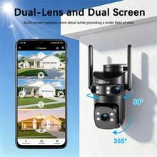 szsinocam 1 buah Kamera PTZ WiFi Tiga Lensa 1920P, Kamera Nirkabel Dual-Band 2.4G & 5G, Rotasi 360°, Pelacakan Manusia AI, Penglihatan Malam Berwarna, Audio Dua Arah, Didukung USB, TIDAK Termasuk Baterai & Panel Surya - Hitam - View 3
