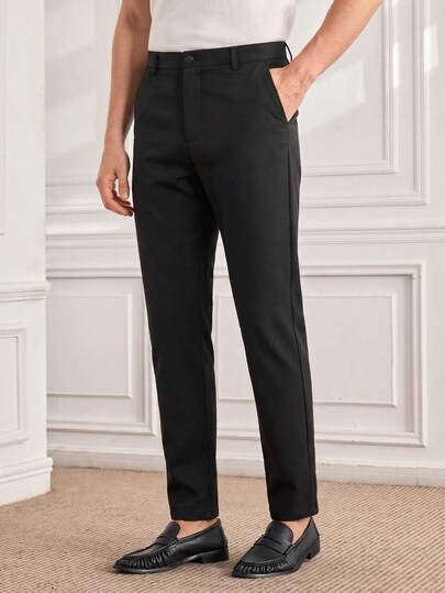 Officeau Spring/Autumn Men's Solid Color Light Business Dress Pants, Formal & Casual Dual-Use, Sharp Fit, Suitable For Office & Daily Commute