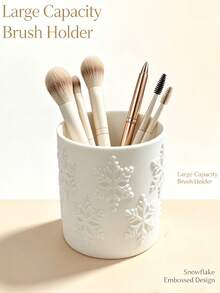 Light Luxury White Embossed 6-Petal Snowflake Makeup Brush Holder, INS Cream Style Makeup Organizer, Beauty Tool Storage Rack & Pen Holder, Christmas Atmosphere Vanity Tabletop Decor Storage Ornament, Cosmetic Storage Box & Display Stand, Beauty Storage Solution, Home Decor, Holiday Decoration - White - View 11