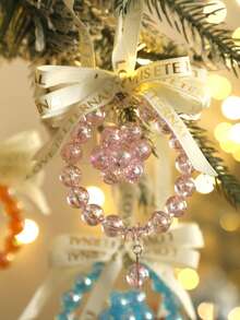 1 món đồ treo trang trí cây thông Noel đính hạt với nơ satin, phụ kiện trang trí lễ hội tinh xảo, phù hợp cho dây hoa leo, lò sưởi, phòng khách, trang trí nhà mùa đông - Kiểu 2 - Xem 10