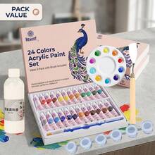 12/24 Warna 5ml Cat Akrilik + Pisau Palet + Palet Pencampur + Kotak Cat + 100ml Medium Akrilik - MultiWarna - View 2