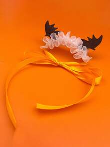 Halloween Pet Costume Headband With Bat Wings, Ruched Lace Headband For Cats And Dogs, Anti-Slip Hair Clip, Fashionable Head Accessory - Multicolor - View 3