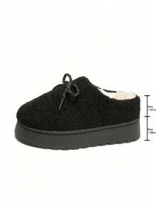 Thick Sole Suede Bowknot Decor Closed-Toe Slippers With Thermal Lining Slip-On Fuzzy Slippers Round Toe Snow Boots - Black - View 7