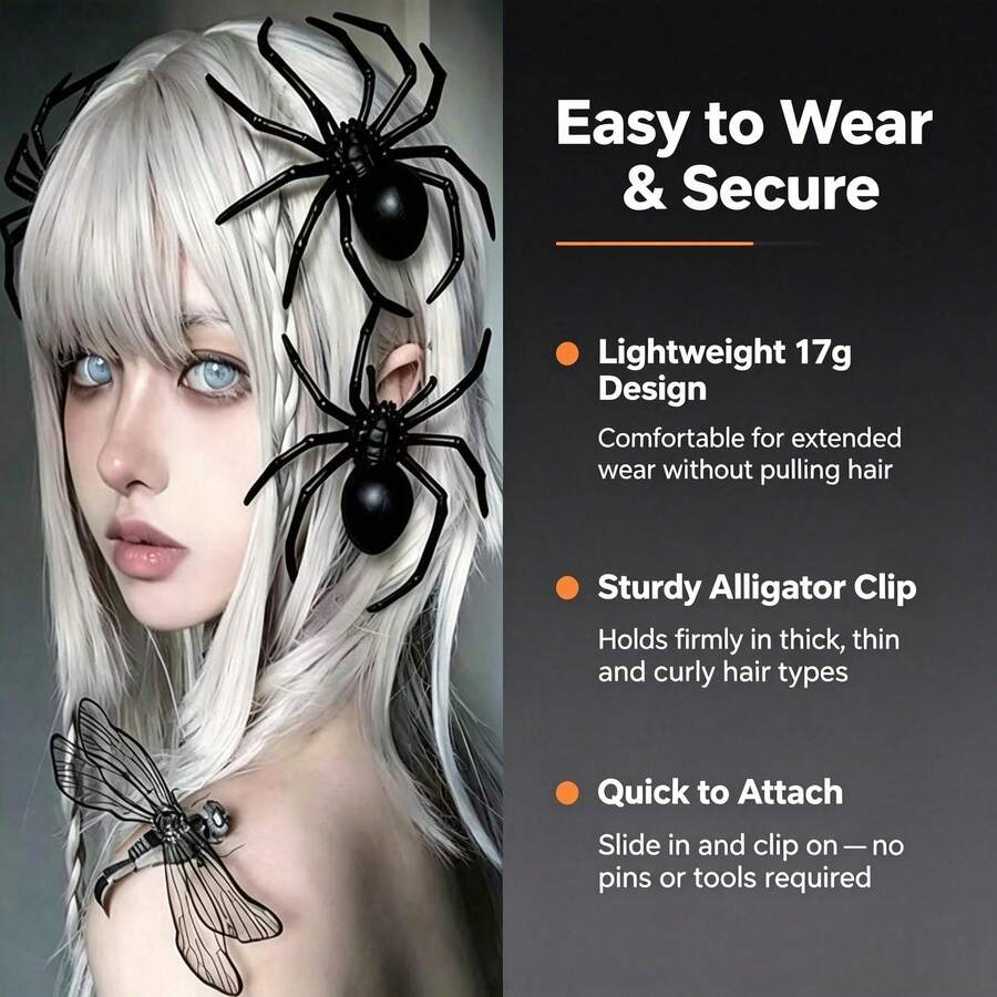 1pc Halloween Spider Hair Clip For Women, Black Realistic Spider Hair Accessory With Alligator Clip, Halloween Party Cosplay Gothic Costume Scary Hair Pin, 15cm - View 1