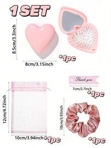 8/4/1 Set - Gender Reveal Party Favors, Pink Heart-Shaped Portable Folding Mirror Comb With Organza Bag And Thank You Card Gift Set - DIY Fillable Gift Bag, Cute Pink Heart Folding Mirror Comb, Scalp Massage Gift Packaging Bag Thank You Gift - Suitable As Baby Shower Party Favors, Baby Shower Gifts, Gender Reveal Party Theme, Children's Birthday Gifts, Guest Favors, Ideal Choice For Party Supplies And Decorations - Multicolor - View 13