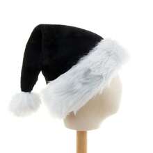 Black & Red Long Plush Christmas Hat, Thick Fleece Large Pom Pom Christmas Party Hat - A - View 9
