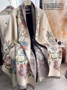 1pc Faux Cashmere Elegant Floral Pattern Jacquard Warm Scarf For Women, Air Conditioning Room Blanket, Autumn/Winter Outdoor Travel Cold Protection Neck Warmer Decorative Scarf Shawl Dual-Use, Suitable For Daily Matching, First Choice For Gift Giving - Multicolor - View 9