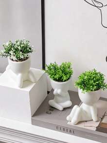 1/3pcs Artificial Succulent Plants, Single Mini Succulent Potted Plant, 3 Styles Available, Cartoon Style, PP Material, PE Material, Green, Desktop Decor, Home Decor, Hotel, Restaurant, Living Room, Bedroom - Multicolor - View 2
