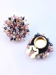Elegant Geometric Pattern Button Set, Starry Sky Shirt Button Set, Clip-On Button Set, Fashion Crystal Cufflinks Set, Suitable For Dress & Wedding Gown Decoration - Multiple Colors - View 1