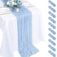 10 Pack Light Blue Cheesecloth Table Runner,Gauze Table Runner, Boho Cheese Cloth Table Runners, Rustic Sheer Table Decor For Wedding, Party, Bridal Shower, Baby Shower, Birthday And Farmhouse Home Decor - Baby Blue - View 9