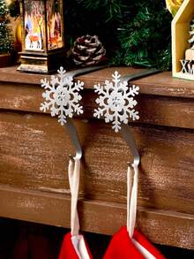 2pcs Snowflake Christmas Stocking Hooks/Metal Stocking Holder With Weighted Base, Suitable For Fireplace/Mantel Christmas Stocking Hooks (Silver) - Hook Up - View 7