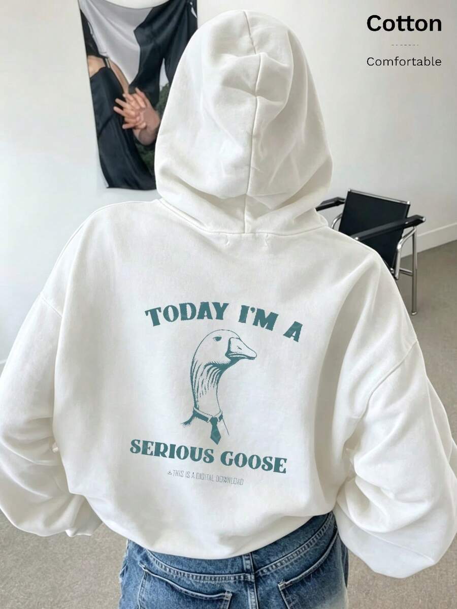 Oversized Women's Sweatshirt For Autumn And Winter, Long-Sleeve Hoodie With Pockets, Casual Top, Y2k Style, Daily Letter Slogan Graphic, Black Unisex - White - View 1