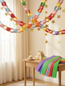 OBOVAY 101pcs/100pcs Rainbow Color Paper Chain Set Diy Crafts Suitable For Wedding Parties, Birthday Parties, Classroom Decoration It Can Also Be Used For Daily Home Decoration The Best Choice For Hanging Decorations - Multicolor - View 9
