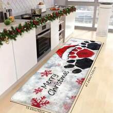 1pc, Personalized Graffiti Paw Print Christmas Doormatwith A Easy Red And Black Snowflake Pattern, Featuringa "Merry Christmas" Welcome Message. This Soft,Absorbent, Non-Slip Mat Is Perfect For The Bathroom,Holiday Kitchen Decor - A - View 7