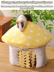 1pc Small Pet Hideout, Yellow Mushroom Shaped Comfortable Shelter, Suitable For Rabbits And Guinea Pigs, Soft Indoor Sleeping Hut, Cute Pet Cage Hideout, Warm Resting Nest For Rabbits, Guinea Pigs, Hamsters And Other Small Pets - A - View 5