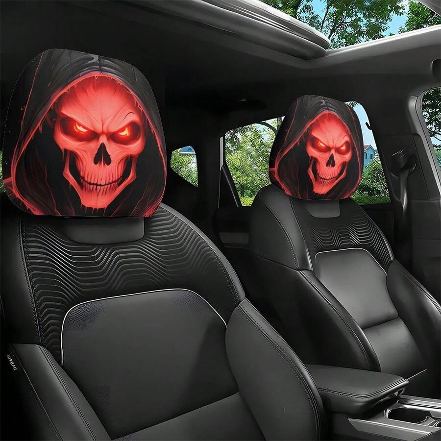 Skull Print Car Headrest Cover, Fun Seat Headrest Protector ...
