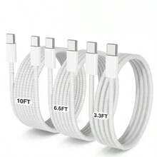3 Packs 60W USB C To USB C Cable, Type C Fast Charging Cable Compatible With Iphone Air 17 16e 16 15 Pro Plus Pro Max,For Galaxy S25/S24, For IPad Pro/Air/Mini, For MacBook Pro/Air And More - White - View 10