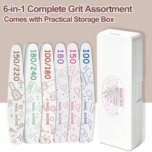 NailShine Bộ dũa móng tay chuyên nghiệp 6 trong 1 kèm hộp đựng - Độ nhám chuyên dụng để tạo hình, dũa và đánh bóng - Nhiều màu - Xem 8