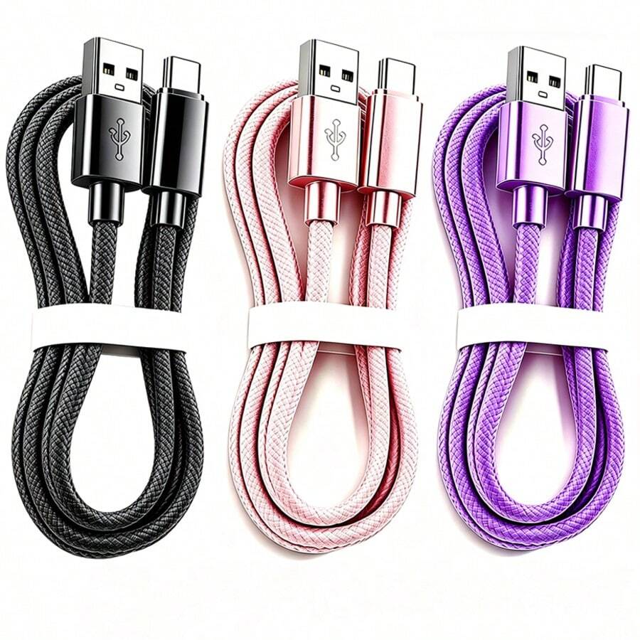 Kabel Data Pengisian Cepat USB C, Kompatibel dengan Ponsel dan Perangkat Android, Kabel Pengisian Cepat USB-A ke Type-C (3.3/6.6/10 kaki Jalinan Nilon), Kompatibel dengan , dan Kabel Pengisian Daya Ponsel Android Lainnya, Cocok untuk Lingkungan Dalam/Luar Ruangan/Perjalanan dan Mobil - 3 buah warna Hitam + Merah Muda + Ungu - View 1
