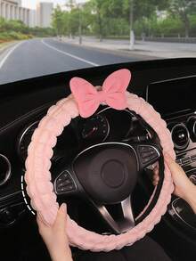 1PC Cute Style Car Steering Wheel Cover Interior Bow Decor Non-Slip Anti-Freeze Grip - Multicolor - View 5