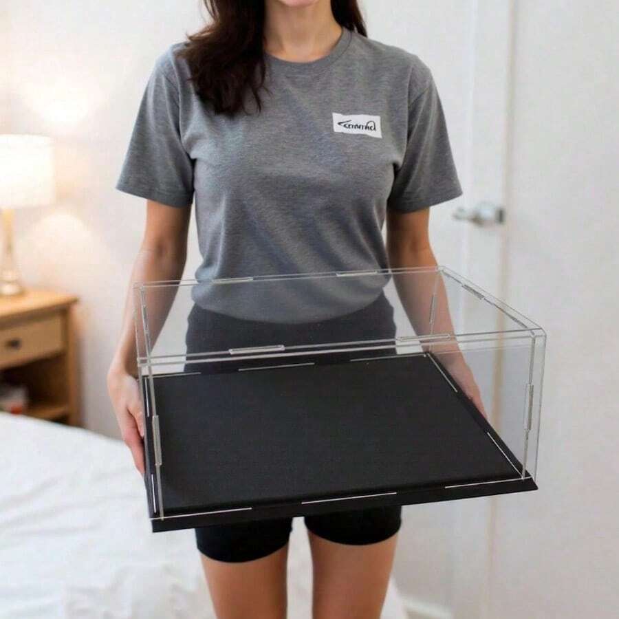 1 Piece Clear Acrylic Display Case, Multiple Sizes Available, Plastic Assembly Dustproof Display Box, Black Base, Suitable For Car Models, Action Figures Collectibles Souvenirs Statues Models, Storage Display - Black Display Box - View 1