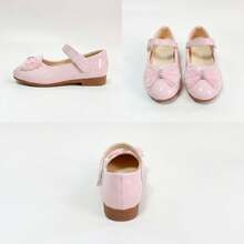 1 Pair Girls' Soft Nude Pink Princess Mary Jane Shoes With Hook And Loop, Mesh, Rhinestone Bow, Versatile For Birthday Party, Performance And Everyday Wear - Pink - View 4