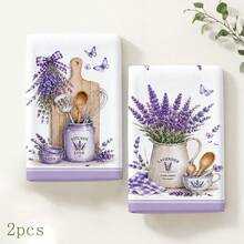 2/4/6/8PCS Lavender Kitchen Towels Set, Vintage French Provence Floral Print Dish Towels,Soft Absorbent Hand Towels With Purple Lavender Flower Design, Farmhouse KitchenDecor, Tea Towels For Home, Holiday Gift - Multicolor - View 14